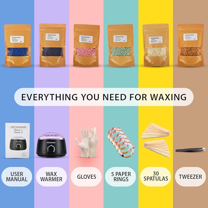 Waxer II Deluxe Waxing Kit for Women and Men Non-Sticky, Teflon-Coated - Wax Warmer for Hair Removal incl. 600g Wax Beads, 30 Spatulas