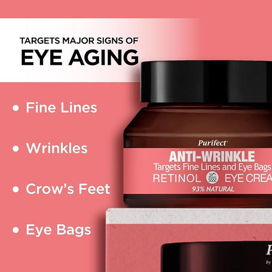 Purifect Anti-Wrinkle Eye Cream with Retinol, Collagen & Vitamin C – 93% Natural, Hydrating & Firming Eye Treatment for Fine Lines, Eye Bags, Crows Feet, Made in USA, 30ml