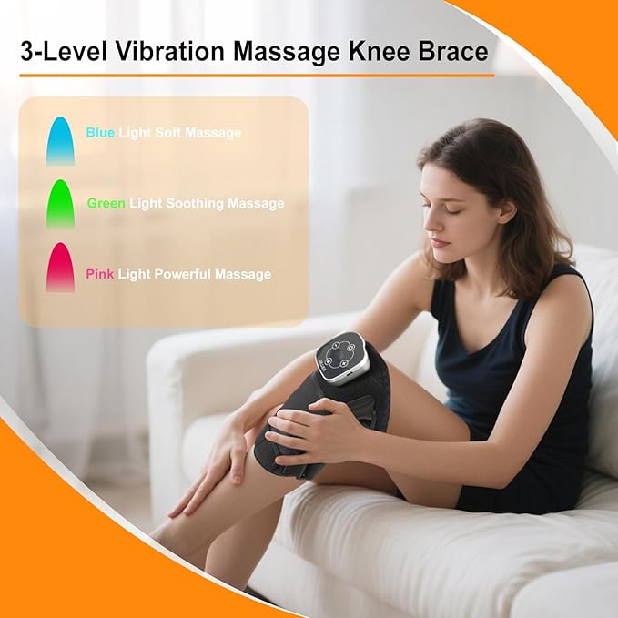 Red Light Therapy & Vibration Knee Massage - 660nm&850nm Red Light Therapy Heated Device for Knee, Wireless Rechargeable Magnetic Attraction Controller, Gifts for Grandma & Grandpa, Black