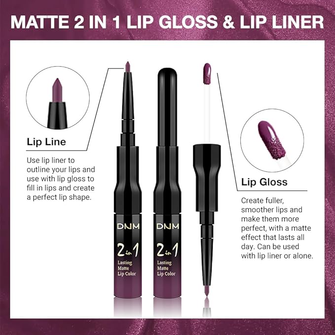 Kaely 2-in-1 Matte Lipstick and Lip Liner, Liquid Lip Stain Makeup for women Long Lasting Waterproof Smudge Proof, labiales matte mate larga duracion listip 24 hours originales, 01 Dark Plum Purple