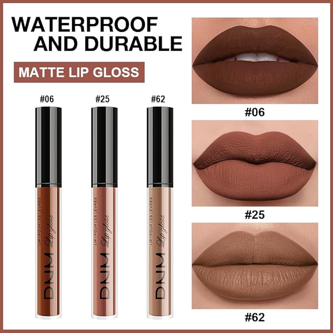 evpct 3Pcs Chocolate Red Brown Nude Matte Liquid Lipstick Lip Stain Sets for Women, Matte Lipstick Long Lasting Waterproof Permanent 24 Hours original, Magic Lip Sticks Pack for Halloween Daily Makeup