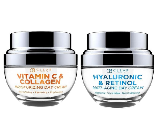 Vitamin C & Collagen + Hyaluronic Acid & Retinol Moisturizer - Dermatologist Tested, Anti-Aging, Fine Lines & Wrinkles Treatment, Korean Skin Care, All Skin Types - Value Set