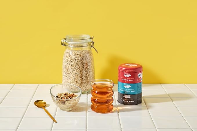 JusTea Black Tea Trio | Stacking Tins Variety Pack with Hand Carved Tea Spoon | Loose Leaf Tea | High Caffeine | Award-Winning | Fair Trade | Non-GMO