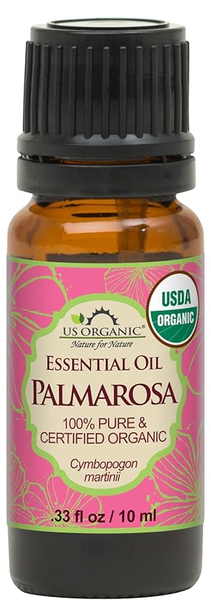 US Organic Palmarosa Essential Oil, USDA Certified Organic 100% Pure, Steam Distilled, Sourced from India (10 ml)