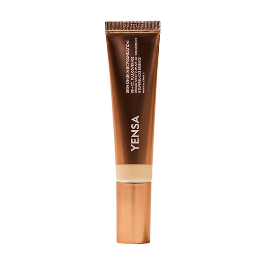 YENSA Skin on Skin BC Foundation Makeup - CC, BB Cream & Full Coverage Foundation-In-One - Buildable, Radiant Finish with SPF 40, Hyaluronic Acid, Peptides & 8 SuperBlacks - Fair Neutral (1 oz)