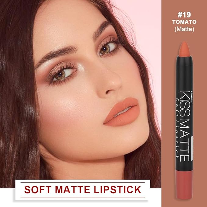 evpct 1Pcs Light Yellow Brown Matte Lipstick and Lip Crayon Liner Pencil for Women Lip Stain Long Lasting Waterproof labiales mate magicos 24 horas originales pintalabios permanente 24 horas 19