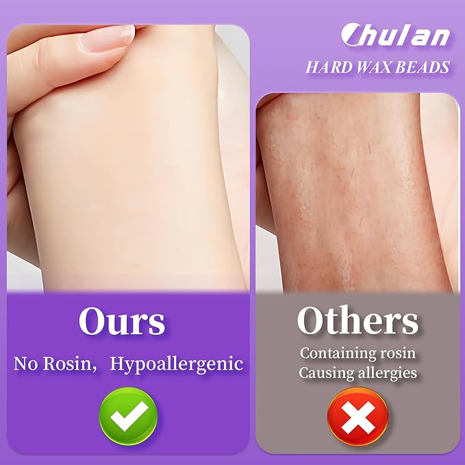 Chulan Heart Hard Wax Beads for Sensitive Skin - 400g Professional Wax Kit for Coarse Hair, Gentle Enough for Brazilian, Face, Legs & Underarms, Home & Salon Use Purple Heart Shape