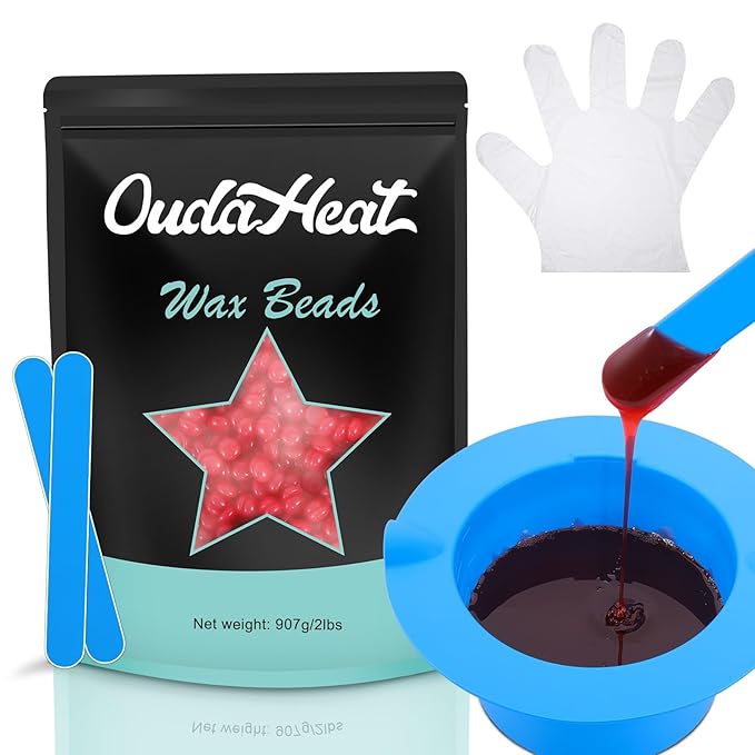 Wax Beads, 2lb Wax Beans for Hair Removal Sensitive Skin, Brazilian Coarse Waxing for Face, Bikini, Eyebrow, Back, Chest, Legs, Armpit, Waxing Beads for Women Men, 5 Silicone Stick, Tea Tree