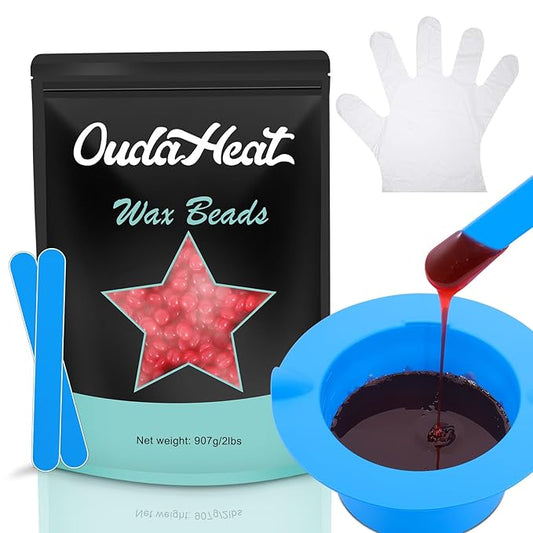 Wax Beads, 2lb Wax Beans for Hair Removal Sensitive Skin, Brazilian Coarse Waxing for Face, Bikini, Eyebrow, Back, Chest, Legs, Armpit, Waxing Beads for Women Men, 5 Silicone Stick, Tea Tree