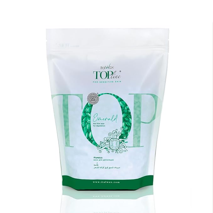 Italwax Top Line Emerald Jelly Wax 1.65lb (750g) – Ultra-Flexible Bright Green Glitter Gel for Large Areas, Applies in Super Thin Layers, Fast-Setting for Efficient Services – Made in Italy
