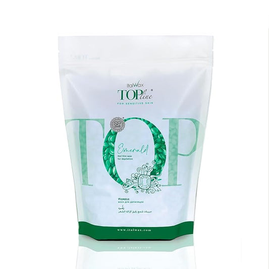 Italwax Top Line Emerald Jelly Wax 1.65lb (750g) – Ultra-Flexible Bright Green Glitter Gel for Large Areas, Applies in Super Thin Layers, Fast-Setting for Efficient Services – Made in Italy