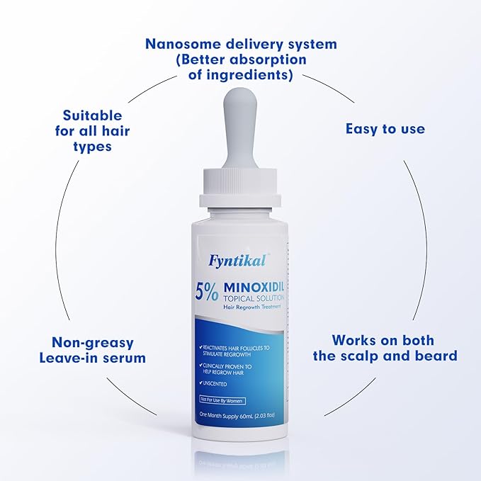 5% Minoxidil for Men, Extra Strength Hair Growth Serum, Beard Growth Oil, Fast Absorbing Dropper, Non Greasy, Low Residue Formula, 2-Pack for 2 Months, Hair Regrowth Treatment for Thinning Hair