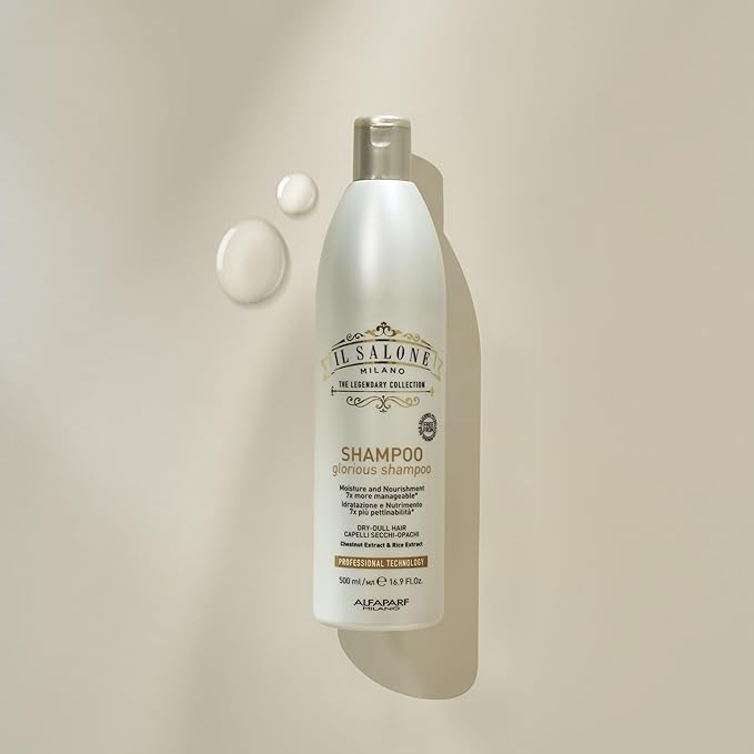 Il Salone Milano Glorious Moisturizing Shampoo for Dry Hair - Adds Shine and Softness to Dull Hair - Repairs and Protects - Professional Hydrating Shampoo - Made in Italy - Vegan (16.9 oz / 500ml)