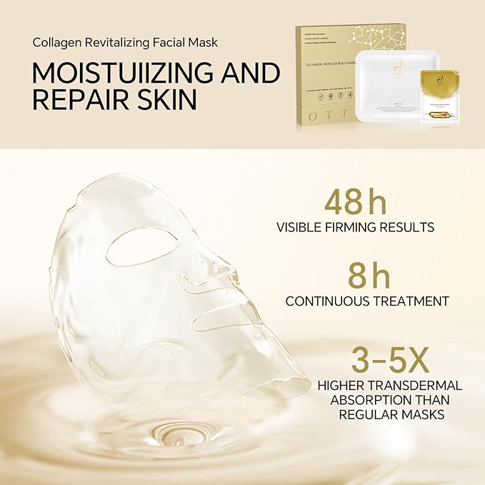 Bioactive Collagen Revitalizing Facial Mask for Women & Men Skin Care SPA,1+1 Packs Separated Essence and Powder Membrane, Moisturizing,Soothing,Repair,Firming, Anti-Aging (1 pair)