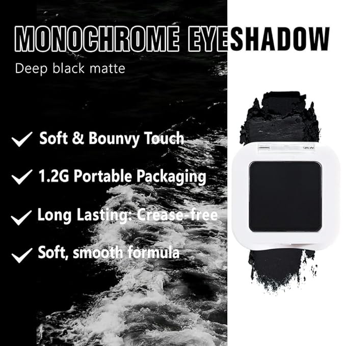 Matte Single Eye Shadow Palette Makeup, Deep Dark Black Monochrome Eyeshadow For Older Women, Mini Single Pressed Pigmented Waterproof Sombras Para Ojos, Vegan, Talc, Paraben&Cruelty Free