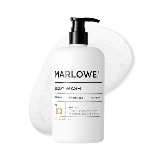 MARLOWE. No. 103 Body Wash 15 oz Pump, Santal, Energizing & Refreshing Shower Gel, Willow Bark & Green Tea Extracts, Cleanses, Moisturizes, Smooths & Nourishes, Warm Amber, Spice & Citron Scent
