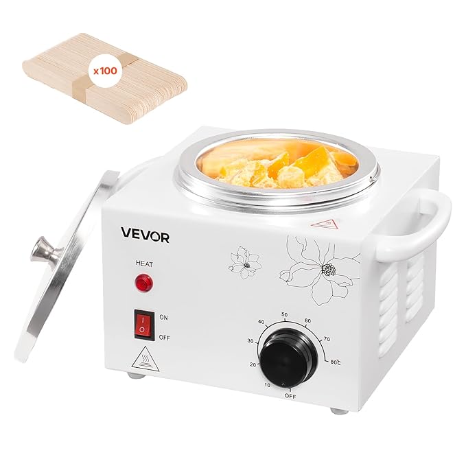 VEVOR Single Wax Warmer, 600ML Professional Wax Warmer for Hair Removal, 32 ℉ to 176℉ Adjustable Electric Waxing Heater Pot with 100PCS Waxing Sticks for Home Use, Beauty Salon, Spa