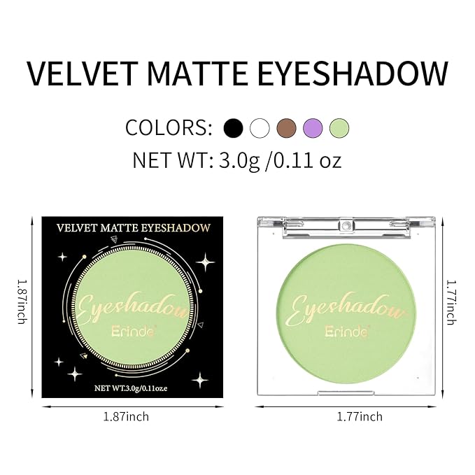 Erinde Single Lime Green Matte Eyeshadow Palette, Velvet Eye Shadow Compact Powder Natural Makeup, Long-Lasting Eye Makeup, Ultra-Blendable, Pigmented Color, Vegan Formula, 05# LIGHT GREEN