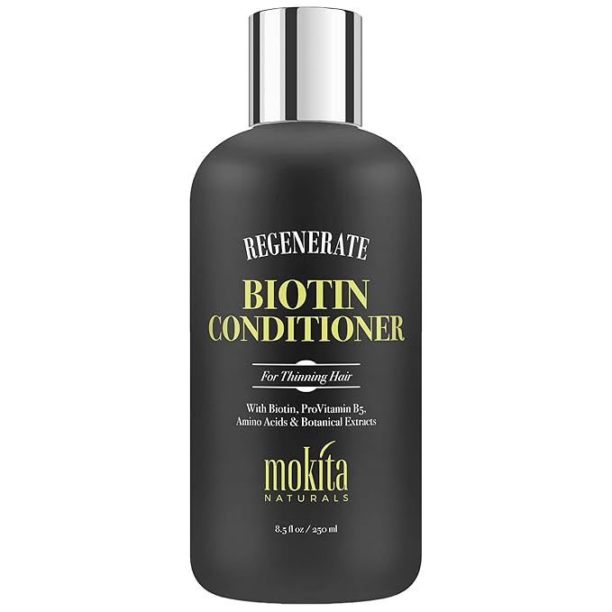 Mokita Naturals Conditioner with Biotin, ProVitamin B5 and Amino Acids for Repair Treatment and Deep Moisturizing for All Hair Types - Detangle, Protect and Support New Hair Growth - 8.5 Ounces