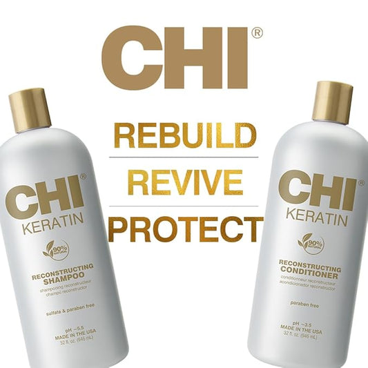 CHI Moisturize It Duo Keratin Shampoo & Conditioner Set, Hydrating Formula Restores & Strengthens Hair, Sulfate & Paraben-Free, 2 Bottles, 32 Oz