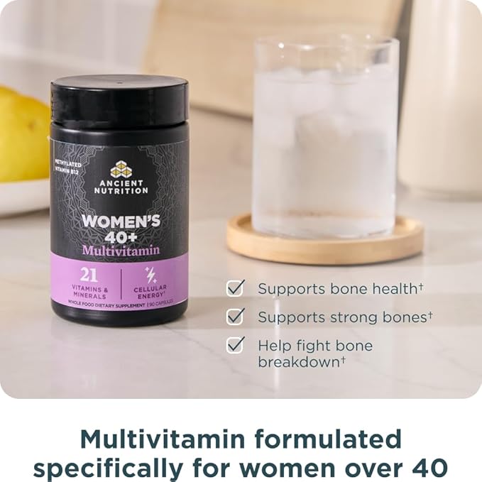 Ancient Nutrition Multivitamin for Women 40, Multi Vitamin and Immune Support with Vitamin D & C, 20 Vitamins and Minerals, Stress and Sleep Support, Supports Bone and Blood Health, 90 Capsules