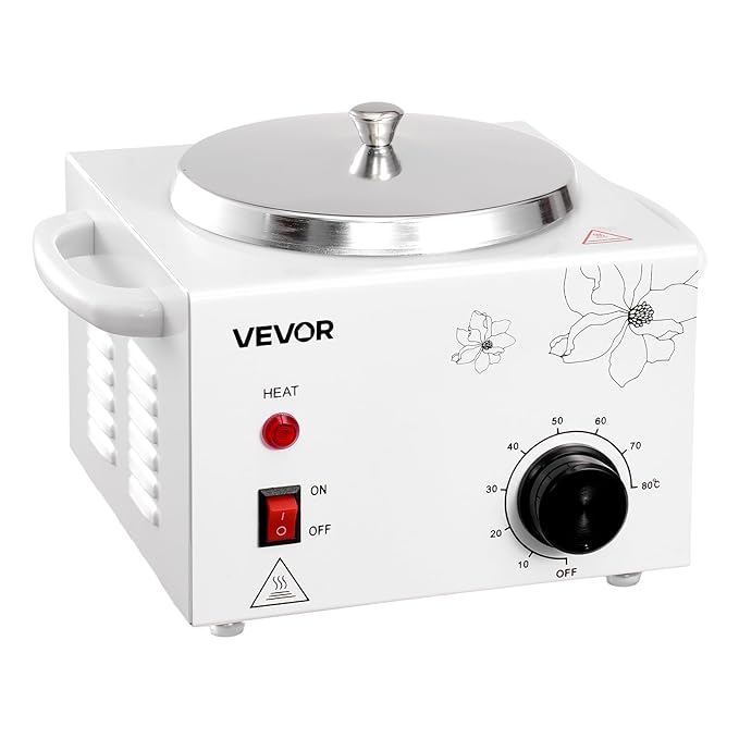 VEVOR Single Wax Warmer, 600ML Professional Wax Warmer for Hair Removal, 32 ℉ to 176℉ Adjustable Electric Waxing Heater Pot with 100PCS Waxing Sticks for Home Use, Beauty Salon, Spa