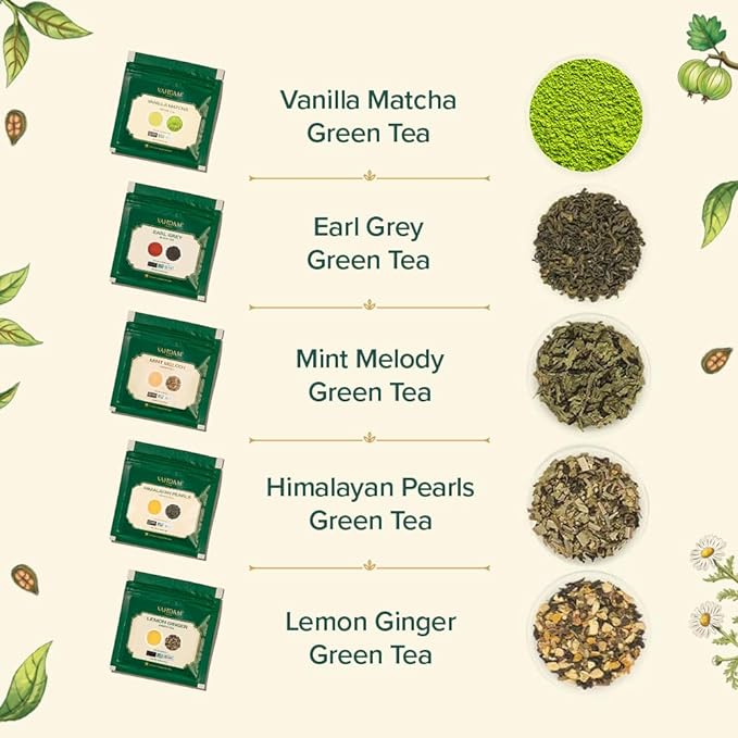 VAHDAM, Assorted Green Tea Loose Leaf Tea Gift Set (10 Flavors) Gift Ideas for Women & Men | Exotic Himalayan Green Tea Blends | Resealable Ziplock Pouch | Gifts for Him/Her