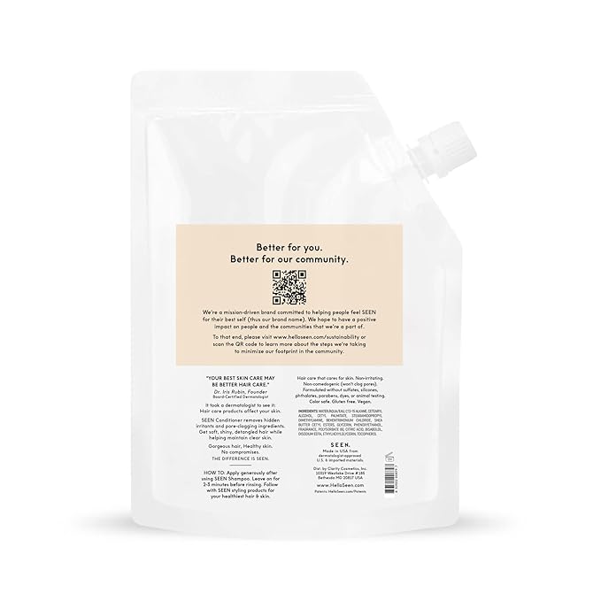 SEEN Conditioner Eco-Refill - Scented- Non-Comedogenic & Hair Conditioner- Dermatologist-Developed -Safe for Sensitive & Acne Prone Skin