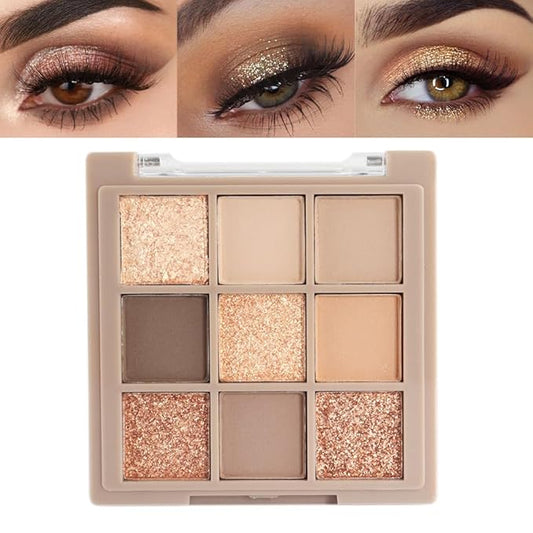 Matte Shimmer Nude Brown Eye Shadow Palette Makeup,Eyeshadow Long Lasting Waterproof Cruelty-Free , 9 Blendable Shades in Smooth Matte and Shimmer Finishes with Gorgeous Pearls for Girls (05#)