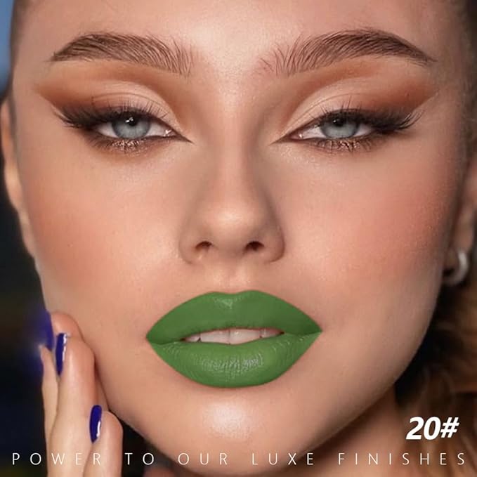 Light Green Matte Creamy Lipstick for Women, Longwear Lip Gloss Face Paint Stick, Lip Stick Stain Long Lasting Waterproof Easy Application Full Coverage Velvet Gloss for Party Halloween Makeup 20