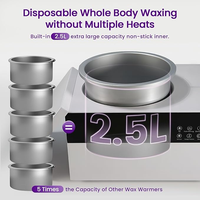 5.5 lbs Wax Pot Professional Wax Warmer for Hair Removal, 86-275℉ Smart Adjustable Temp, 5-Min Fast Melting, Digital Large Waxing Pot for Beauty Salon SPA Esthetician