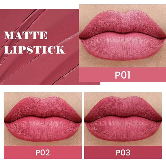 evpct 3Pcs Nude Pink Beige Rose Mauve Matte Lipstick Pack Sets for Women Silky Velvet Lipstick Matte Long Lasting Smudge Proof Lipstick Lip Stain Makeup Set Kit matte lipstick 24 hours original 03