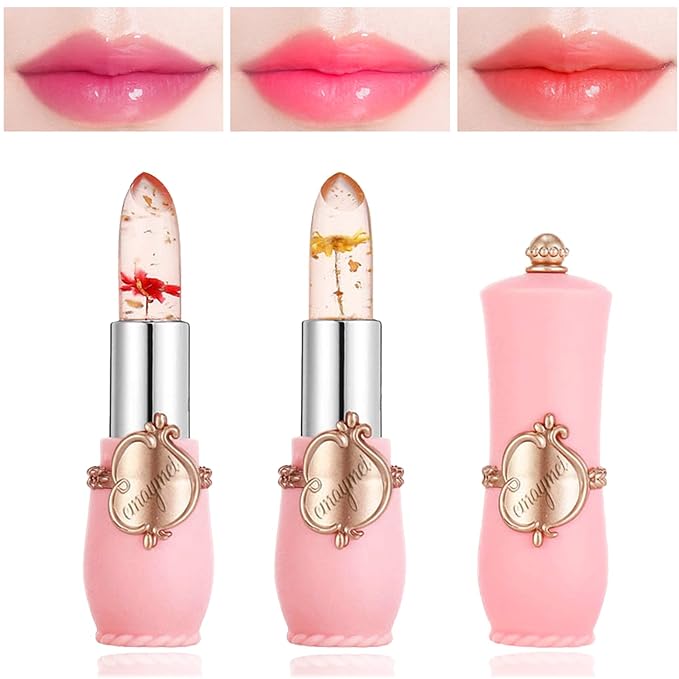 2 Pack Crystal Jelly Flower Lipstick,Magic Temperature Color Change Lip Gloss Lip Stick PH Clear Magic Lipstick Long Lasting Nutritious Moisturizing Lip Balm（Set B）