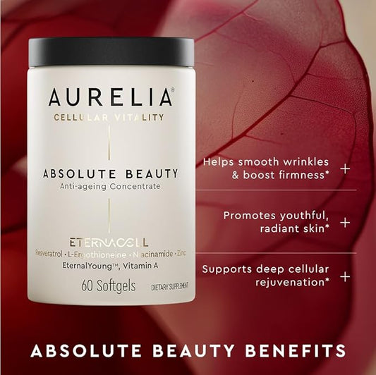 AURELIA Absolute Beauty | Advanced Cellular Anti-Aging Supplement | Increase Skin Moisture | with Zinc, Resveratrol, Niacinamide, Ergothioneine & Retinol