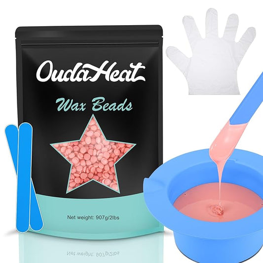 2 lb Hard Wax Beads, All-purpose Wax Beans with Silicone Wax Pot for Sensitive Skin, Brazilian Coarse Waxing for Bikini, Face, Eyebrow, Back, Chest, Legs, Armpit, Women Men, Lavender