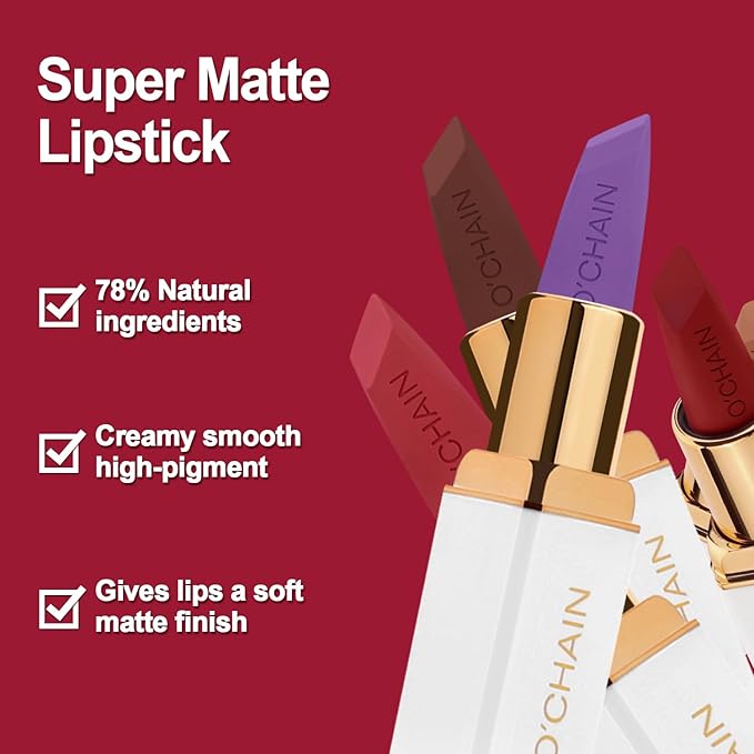 O'CHAIN Dark Brown Matte Lipstick, Long Lasting Full Coverage Non-Transfer Lipstick for Women Infused with Jojoba Oil and Vitamin E, Cruelty-Free & Vegan (05 CHIC) 0.12 Oz