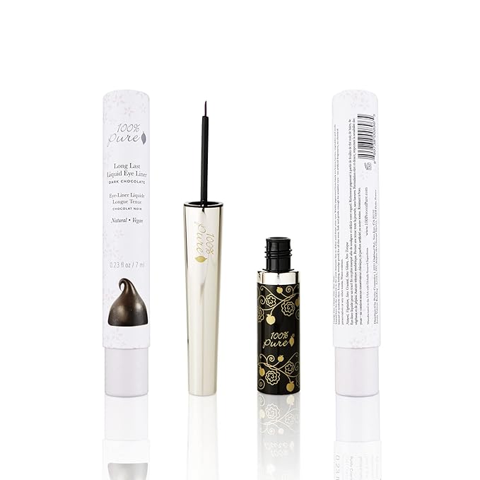 100% PURE Long Last Liquid Eye Liner - Natural, Water-Resistant & Smudge-Proof Easy to Apply Vegan Eye Makeup for All Skin Types - Fruit Pigmented Color Dark Chocolate (Brown) - 0.23 Fl oz
