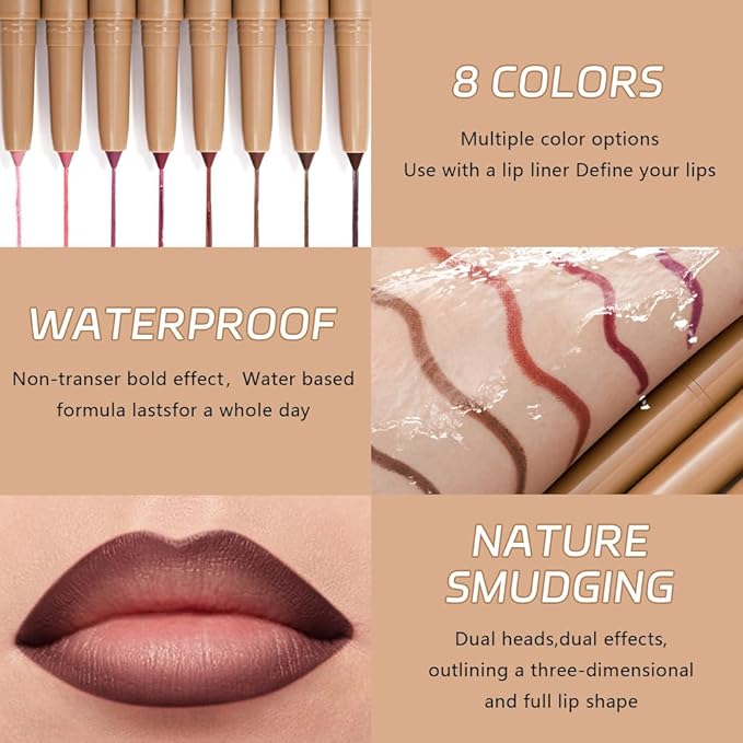 Matte Lip Liner Pencil, Long-Lasting Creamy Formula with Silicone Smudger, Waterproof Non-Staining Crayon for Lip Contouring, Plump Define Sculpting 08#