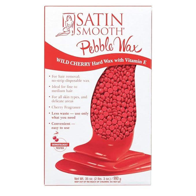 Satin Smooth Hard Wax Beads – Wild Cherry, Pebble Wax for Hair Removal on Sensitive Skin, Fine to Medium Hair, 35 oz