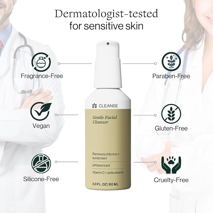 Dermasport Gentle Facial Cleanser for Athletes- Moisturizing Face Wash Fragrance & Paraben-Free - Travel Size Face Wash 2 fl oz.