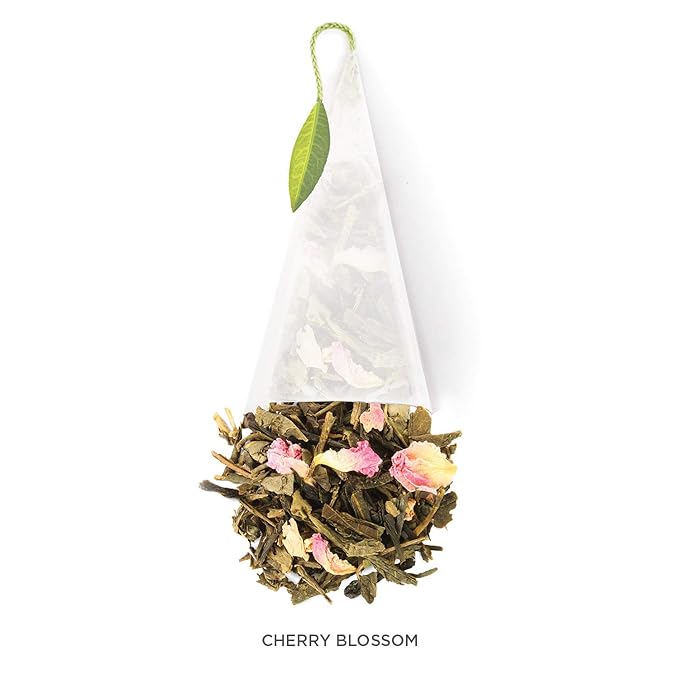 Tea Forte Cherry Blossom Organic Green Tea, Petite Presentation Box Tea Gift Set Sampler with 10 Handcrafted Pyramid Tea Infusers