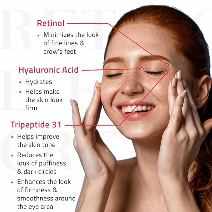 YEOUTH Retinol Eye Cream Anti Aging, Firming Under Eye Cream for Puffiness and Bags Under Eyes for Wrinkles and Dark Circles with Hyaluronic Acid and Tripeptides 15ml