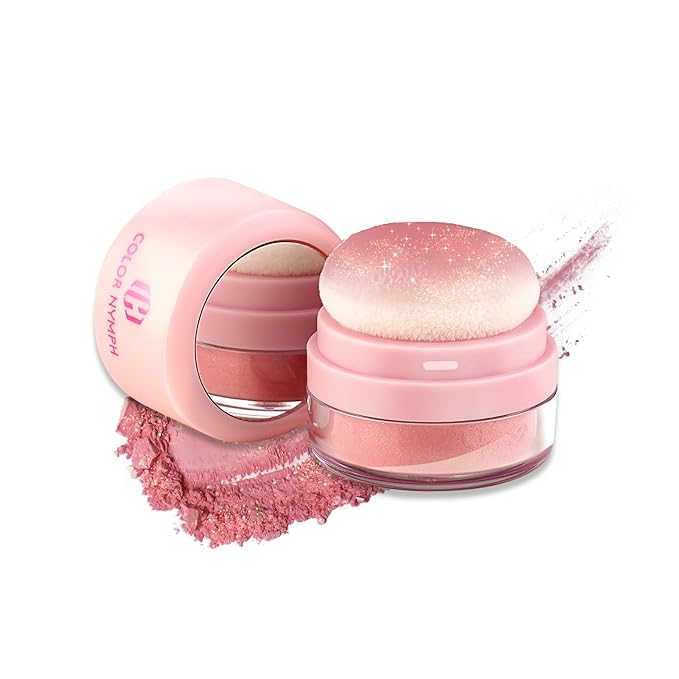 Color Nymph Cushion Blush Powder Micro-Shimmer Cheek Blusher Mushroom Face Blush For Cheek Makeup For Brown/Tan Skin Easy to Blend Highly Pigmented 04# Berry Pink