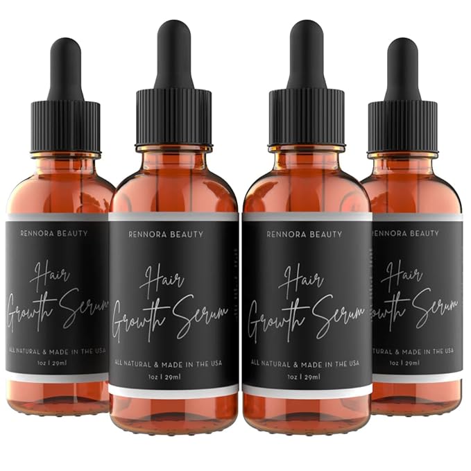 Rennora Hair Growth Serum with Organic Herbs and Natural Vitamins, Peppermint Oil, Stinging Nettle, and Rosemary Oil, No Chemicals, Formulated for Hair Regrowth (4 Pack - 120 Day Supply)