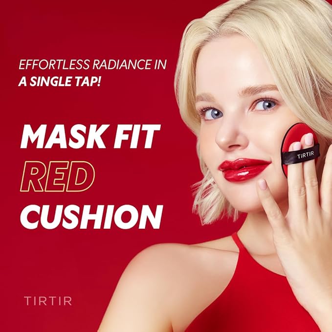 TIRTIR Mask Fit Red Cushion Foundation | Full coverage, Weightless, Skin fit, Satin Glow Finish, Korean Makeup BB Foundation, beauty, Tattoo cover up, Buildable (#27C Cool Beige, 0.63 Fl Oz)