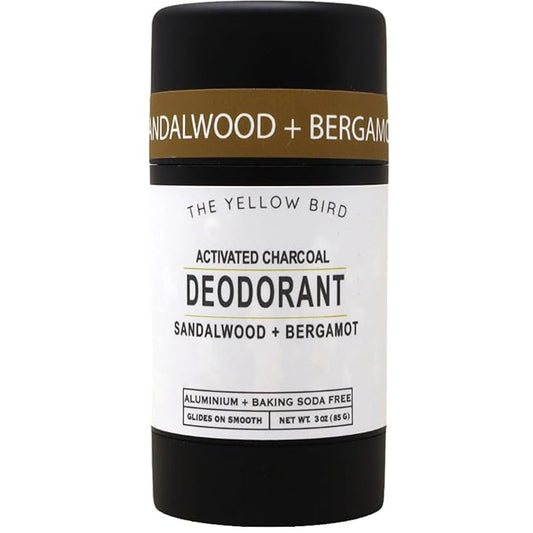 Sandalwood & Bergamot Natural Deodorant – Aluminum-Free, Baking Soda-Free Stick, Sensitive Skin Formula with Activated Charcoal – 3 oz, For Men, Women, Teens - Made in USA