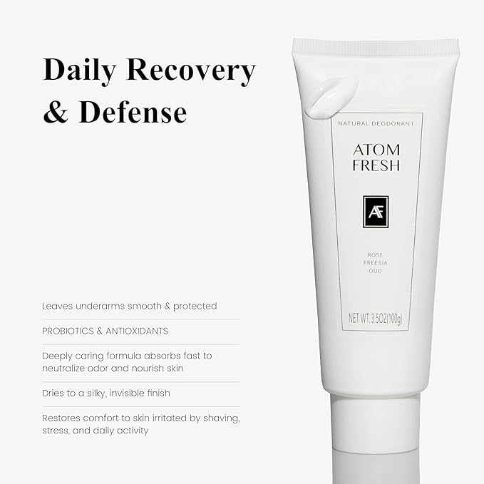 Atom Fresh Deodorant for Women, Natural Deodorantcream with 72-Hour Odor Control, Aluminum Free Deodorant for Sensitive Skin, Baking Soda Free with Amino Acids & Probiotics, Rose Fressia Oud, 3.5 oz