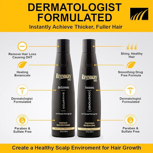 Revivogen MD Bio-Cleansing Shampoo and Conditioner for Thinning Hair, DHT Blocker Shampoo, Hair Loss Shampoo, Shampoo Thinning Hair, Conditioner for Thinning Hair, Hair Loss Conditioner 12oz