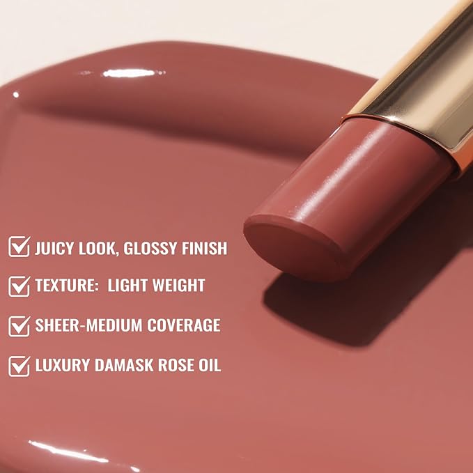 Oulac Glossy Pink Lipstick Set, Moisturizing Lip Stick Glossy Solid Shine Lip Gloss, Sheer Shine Juicy Finish, Lightweight and Hydrating Formula for Dry Lip Care, Vegan G17+18+21