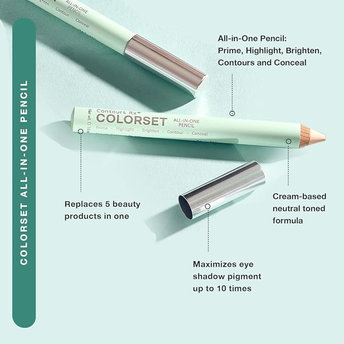 Contours Rx COLORSET All-in-One Pencil – Brighten, Highlight, Prime, Contour & Conceal | Smooth Canvas for Eye Shadow & Uneven Skin Tone | Hydrating, Vegan & Gluten-Free